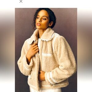 NWT Anthropologie lace trim Sherpa fleece crop jacket